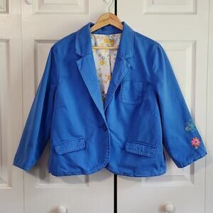 Old Navy Womens Blue Single Button Blazer Size XL Pockets Distressed 3/4 Sleeves